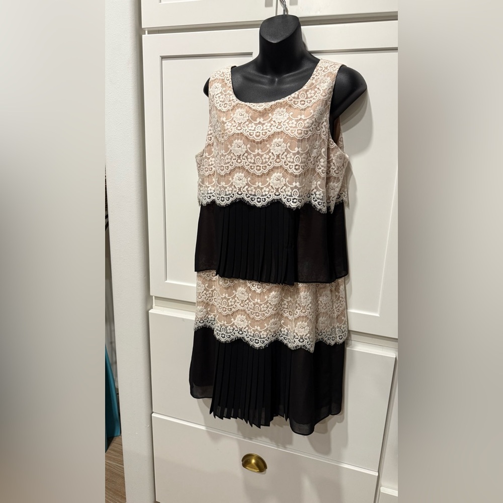 Jessica Simpson. Size 12 Coquettish Elegant Lace and Pleated Black Dress